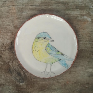 Handmade hand painted ceramic decorative plate with bird, Rustic plate, Original home decor, Modern Pottery, Original gift,Pottery art