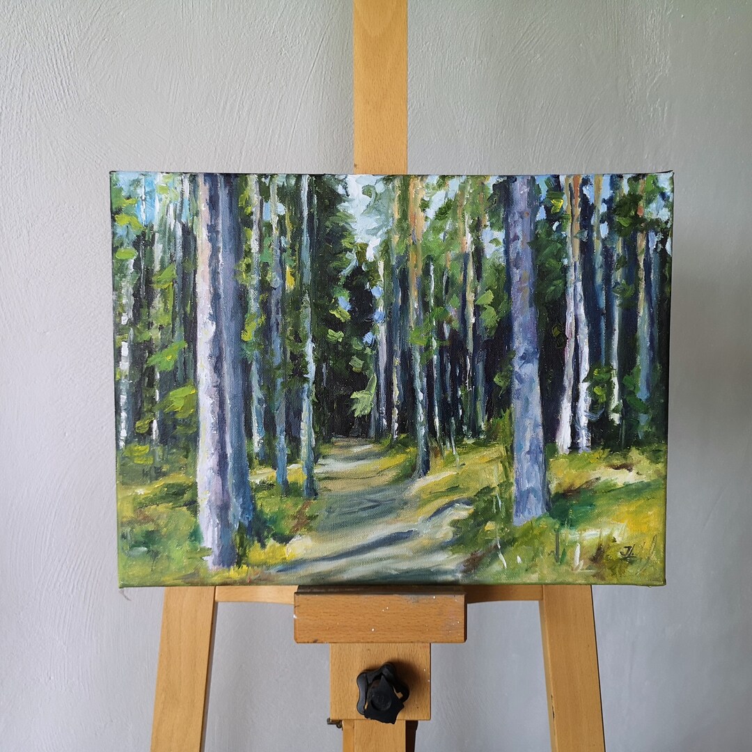 Original Forest Oil Painting: Woodland Path Landscape Art (11.8x15.7 ...