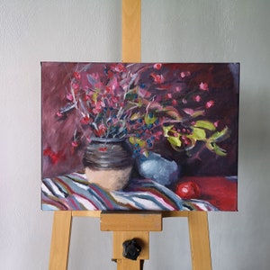 Still Life Painting, Kitchen Wall Decor, Original Artwork, Oil Painting Original, Canvas Wall Art, Flowers in vase painting