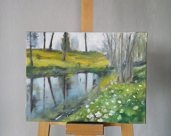 Original Spring Forest Oil Painting: Landscape Tree Wall Art (11.8" x 15.7")