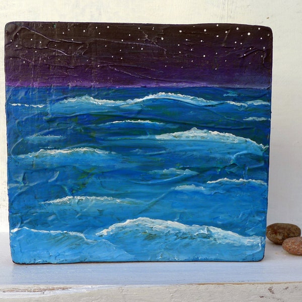 Small Original Painting on Wood. Home Decor. Unique gift. Abstract Art. Original Art. Sea Painting