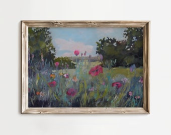 Original Oil Painting on Canvas. Landscape Painting.  Wall Art. Meadow painting. Contemporary Fine Art