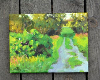 Original Small Oil Painting on Canvas. Landscape Painting. Daily Painting. Road painting. Path. Fine Art