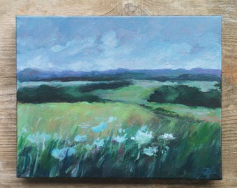 Original Acrylic Wildflower Meadow Painting: Nature Wall Art 9.5x7"