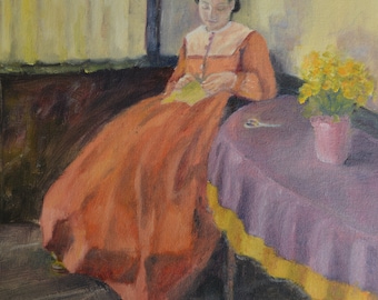 Woman Oil Painting: Figurative Art, Original Wall Art (11.8x11.8)