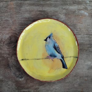 Handmade hand painted ceramic decorative plate with bird, Rustic plate, Original home decor, Modern Pottery, Original gift,Pottery art