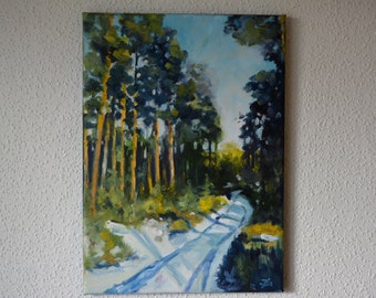 Original Winter Forest Oil Painting: Woodland Path Wall Art