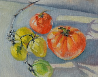 Original Tomato Oil Painting: Kitchen Still Life Canvas Art