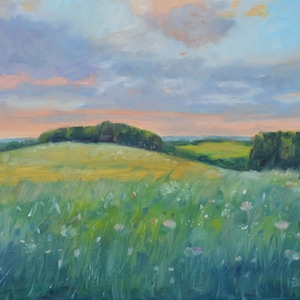 Original Oil Painting on Canvas. Landscape Painting.  Wall Art. Meadow painting. Contemporary Fine Art