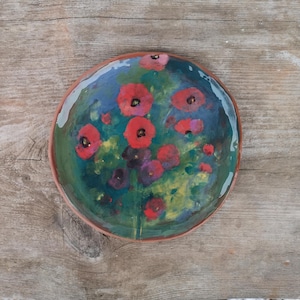 Hand-Painted Ceramic Plate: Rustic Floral Pottery Art