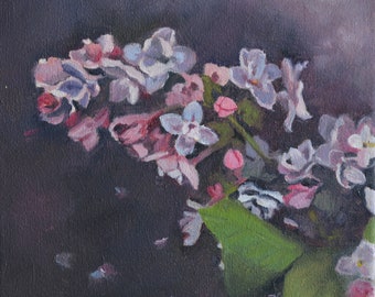 Pintura al óleo de pequeñas lilas: arte floral abstracto, lienzo de 8x8