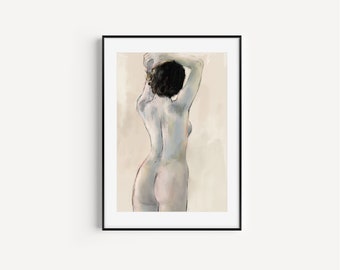 Woman figure painting, Nude woman, Digital art download, Naked woman body painting, Printable wall art, Figurative art