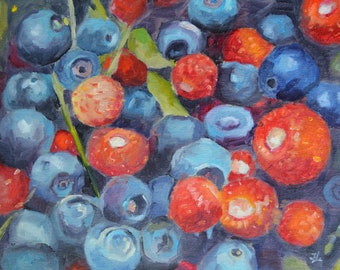 Still Life Painting, Kitchen Wall Decor, Original Artwork, Oil Painting Original, Blueberries painting, Canvas Wall Art