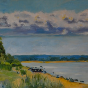 Pintura al óleo original de paisaje marino: &quot;Orilla&quot; (11,8 x 15,7)
