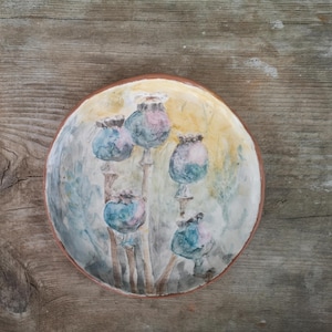 Hand-Painted Ceramic Plate: Rustic Floral Pottery Decor