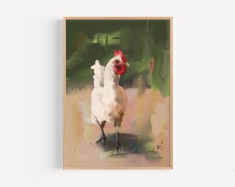 Rooster printable wall art, Digital white rooster chicken wall art, Instant download, JPG files, Modern art, Printable art, Farm animal