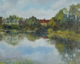 Original oil painting on canvas, Summer landscape painting, Original lake painting, Landscape oil painting, Wall art
