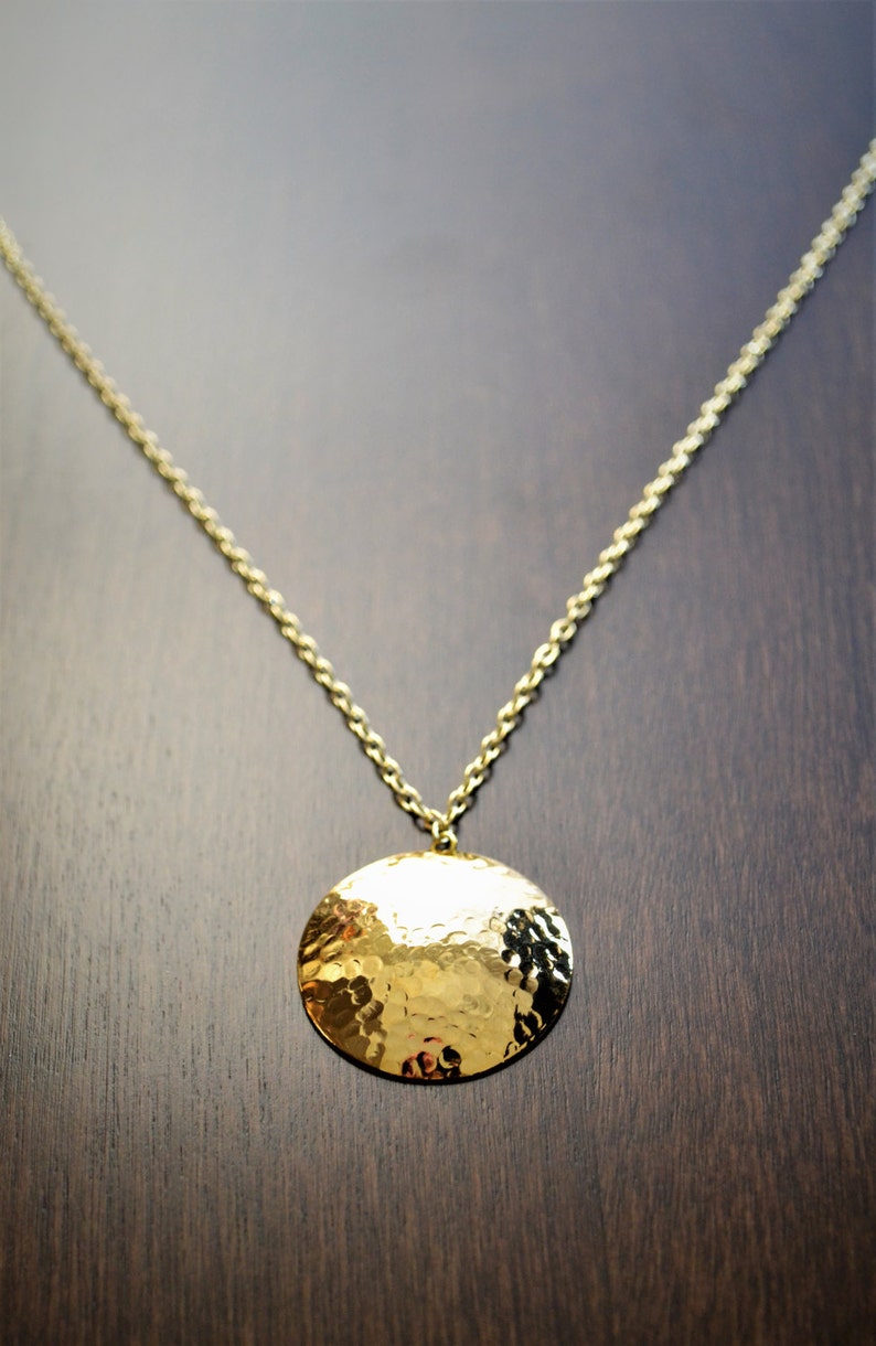 Gold hammered circle necklace for women gift Etsy