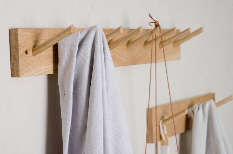 Solid oak peg rail Handmade oak coat rack image 1