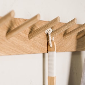 Solid oak peg rail Handmade oak coat rack image 8