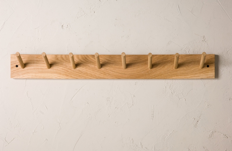 Solid oak peg rail Handmade oak coat rack image 4