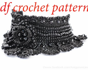 PDF Crochet Pattern Crochet Bracelet Cuff Pattern Tutorial Crochet Instructions Freeform Crochet Lace Bracelet Beaded Bracelet Cuff