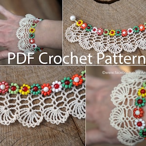 PDF Crochet Pattern Crochet Bracelet Pattern Tutorial Crochet Instructions Lace Crochet Bracelet Beaded Bracelet Spring Bracelet
