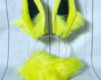 Jolteon Cosplay Ears and Tail | Pokemon Inspired Costume Accessories | UV Reactive Faux Fur