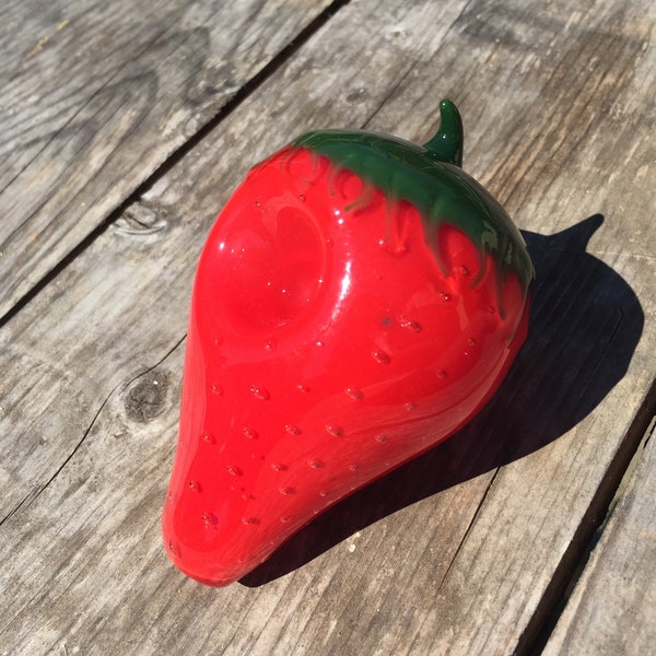 Hand Blown Strawberry Glass Pipe - Durable Smoking Bowl - Fruit Decor - Novelty Pipe