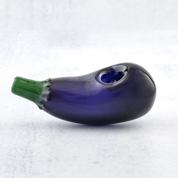 Glass Pipe | Eggplant-shaped Glass Smoking Bowl | Purple Hand-Blown Pipe | Unique Smoke Accessory