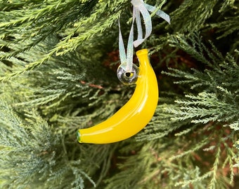 Hand-Blown Glass Banana Christmas Ornament - Festive Fruit Decor for Holiday Tree and Home