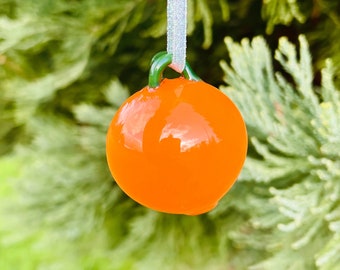 Mini Orange Fruit Glass Ornament - Handblown Christmas Bauble - Festive Holiday Decoration