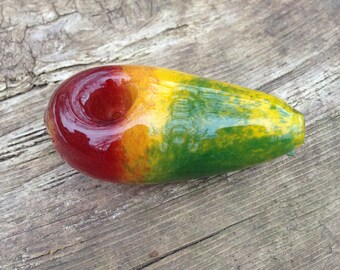 Mango Pipe in Red, Yellow, Green Glass Pipes for Smoking Bowl; Unique Fruit Art and Smoke Accessory Gift Pipe