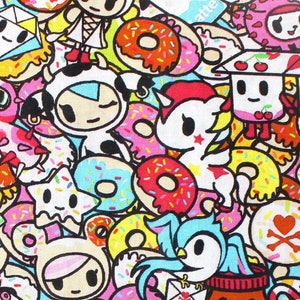 Japanese Cartoon Tokidoki Unicorns Cotton Woven Quilt Fabric White - BTHY