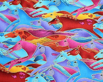 Laurel Burch EMBRACING HORSES Bright Running Horses Fabric - BTHY