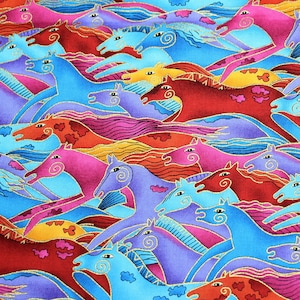 Laurel Burch EMBRACING HORSES Bright Running Horses Fabric - BTHY