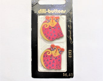 LAUREL BURCH BUTTONS Rare Retired Enamel Monkey Buttons by Dill **Original Packaging