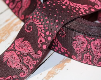 Tula Pink RETIRED Vintage Collection Ribbon Burgundy Seahorses 1 1/2" - BTY