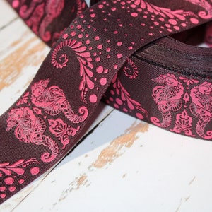Tula Pink RETIRED Vintage Collection Ribbon Burgundy Seahorses 1 1/2" - BTY