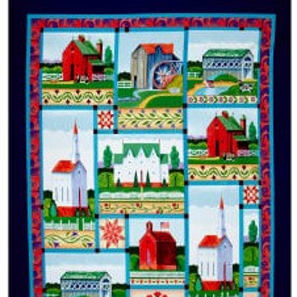 JIM SHORE Village Farm Fabric PANEL For Springs Creative 2016