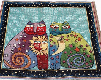 Cats FABRIC PANEL Tapestry Jacquard Pillow Panel - Celestial Cats