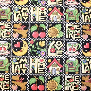 MARY ENGELBREIT Vintage Quilt Fabric Home Sweet Home Blocks - Generous 3/4 Yard