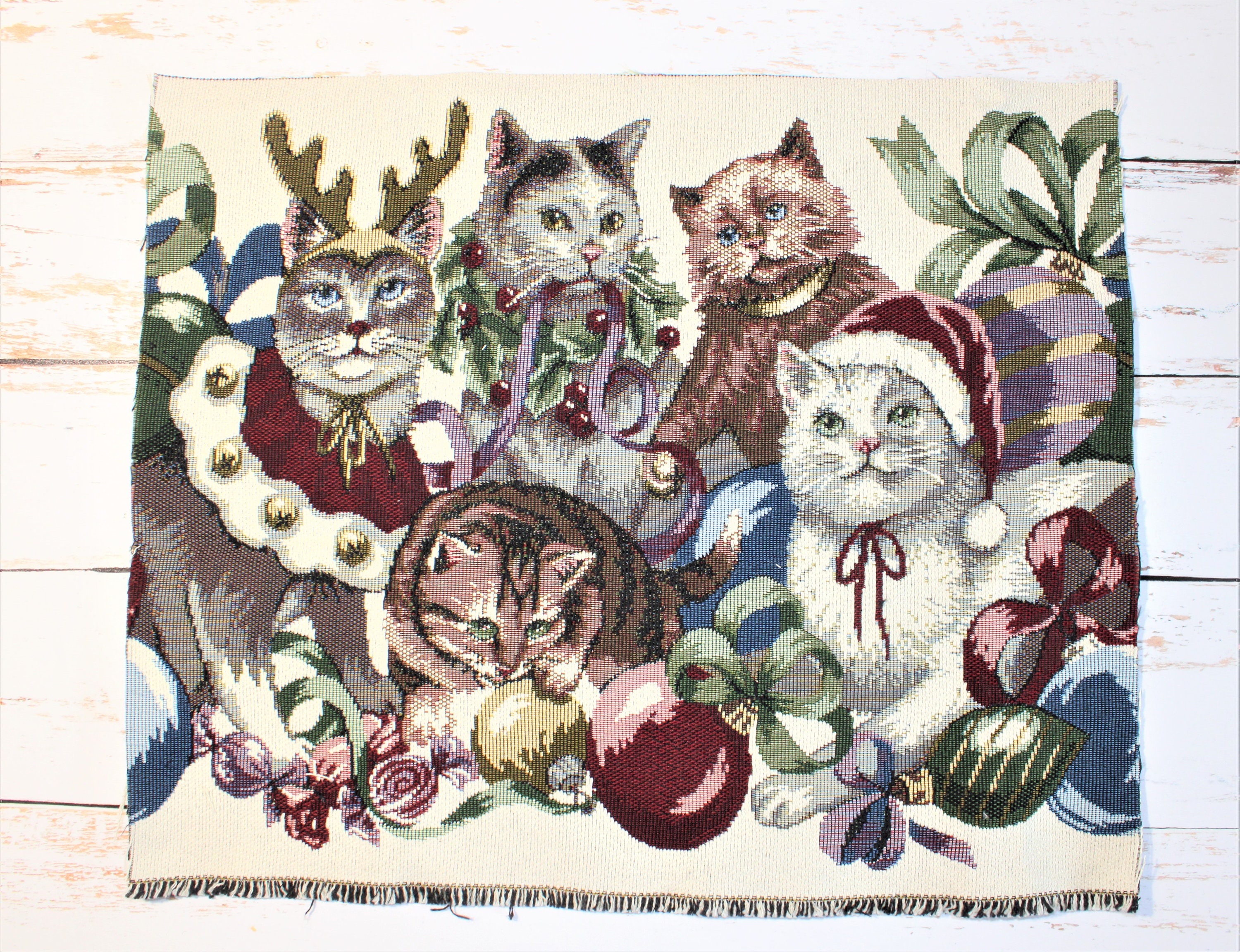 Christmas Cats Tapestry Fabric Pillow Placemat Panel DIY Etsy