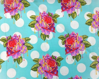 TULA PINK Curiouser & Curiouser Quilt Fabric Painted Roses Wonder - BTHY
