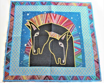 Horses Fabric Panel TAPESTRY FABRIC Jacquard Pillow Panel - Black/Blue