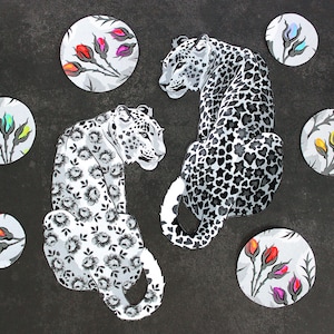 Zestaw 8 aplikacji do prasowania Graywork Leopard, tkanina pikowana cięta ręcznie