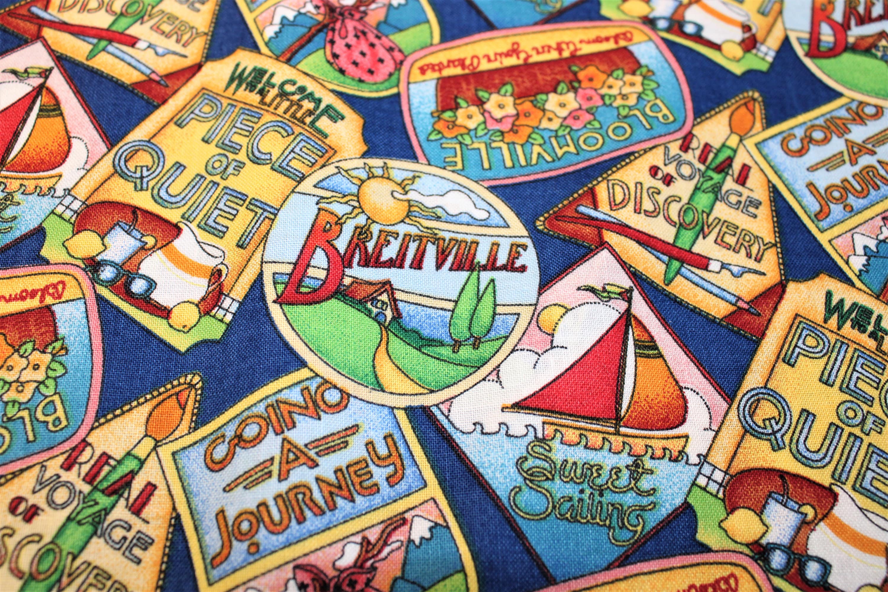 MARY ENGELBREIT Quilt Fabric Travels With Mary Blue Frames Etsy