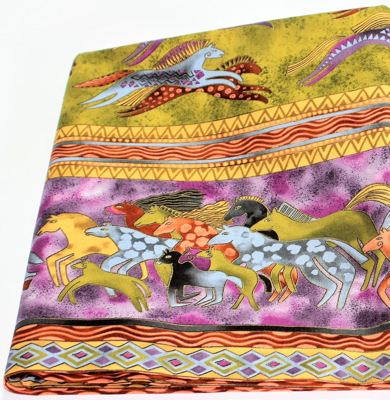Laurel Burch MYTHICAL HORSES Border Print in Olive Fabric Etsy