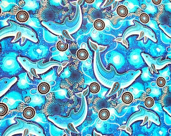SPIRIT of the BUSH To Play Side by Side Dolphins Fabric 0167P - 2/3 Yd