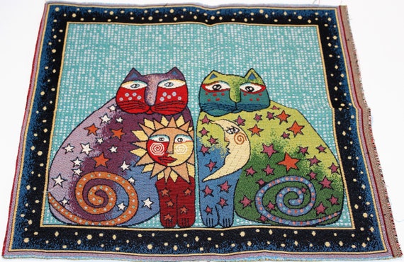 Cats FABRIC PANEL Tapestry Jacquard Pillow Panel - Celestial Cats